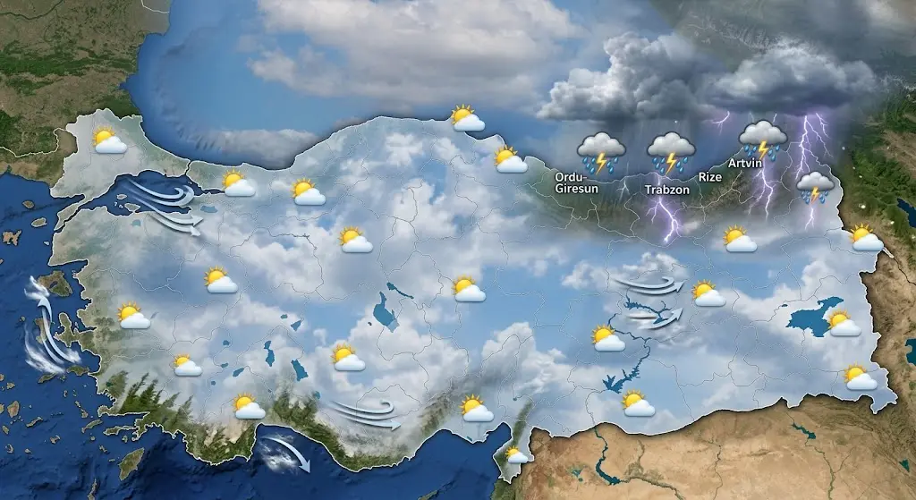Doğu Karadeniz’de Kuvvetli Yağış, Birçok Bölgede Kuvvetli Rüzgâr Bekleniyor